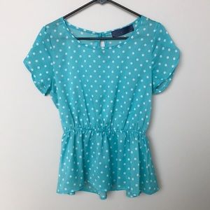 Sky Blue Polka Dot Sheer Top